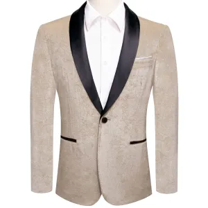 Ties2you Velvet Suit Champagne Solid Hot Stamping Shawl Collar Mens Suit Jacket for Prom